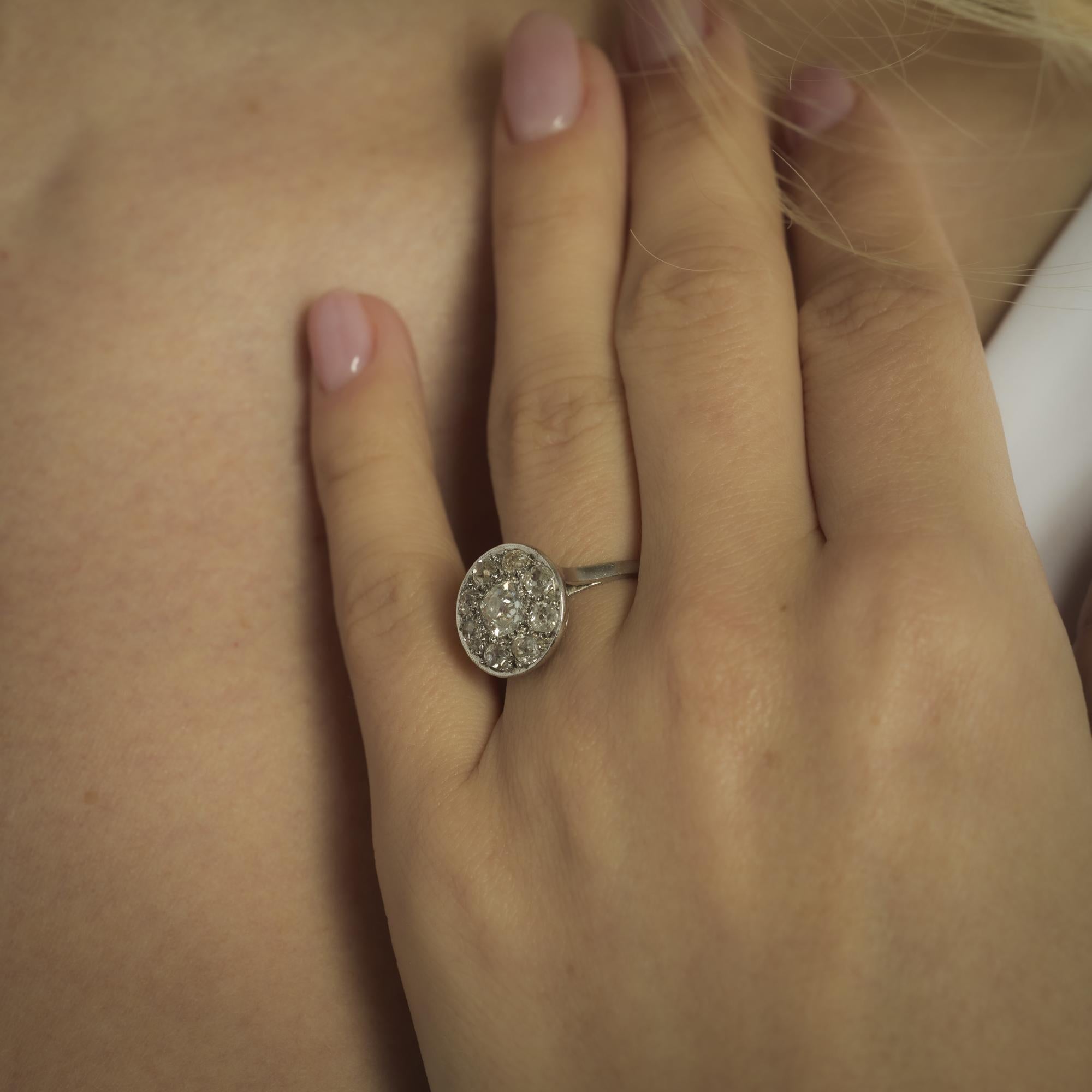 Edwardian diamond platinum cluster engagement ring