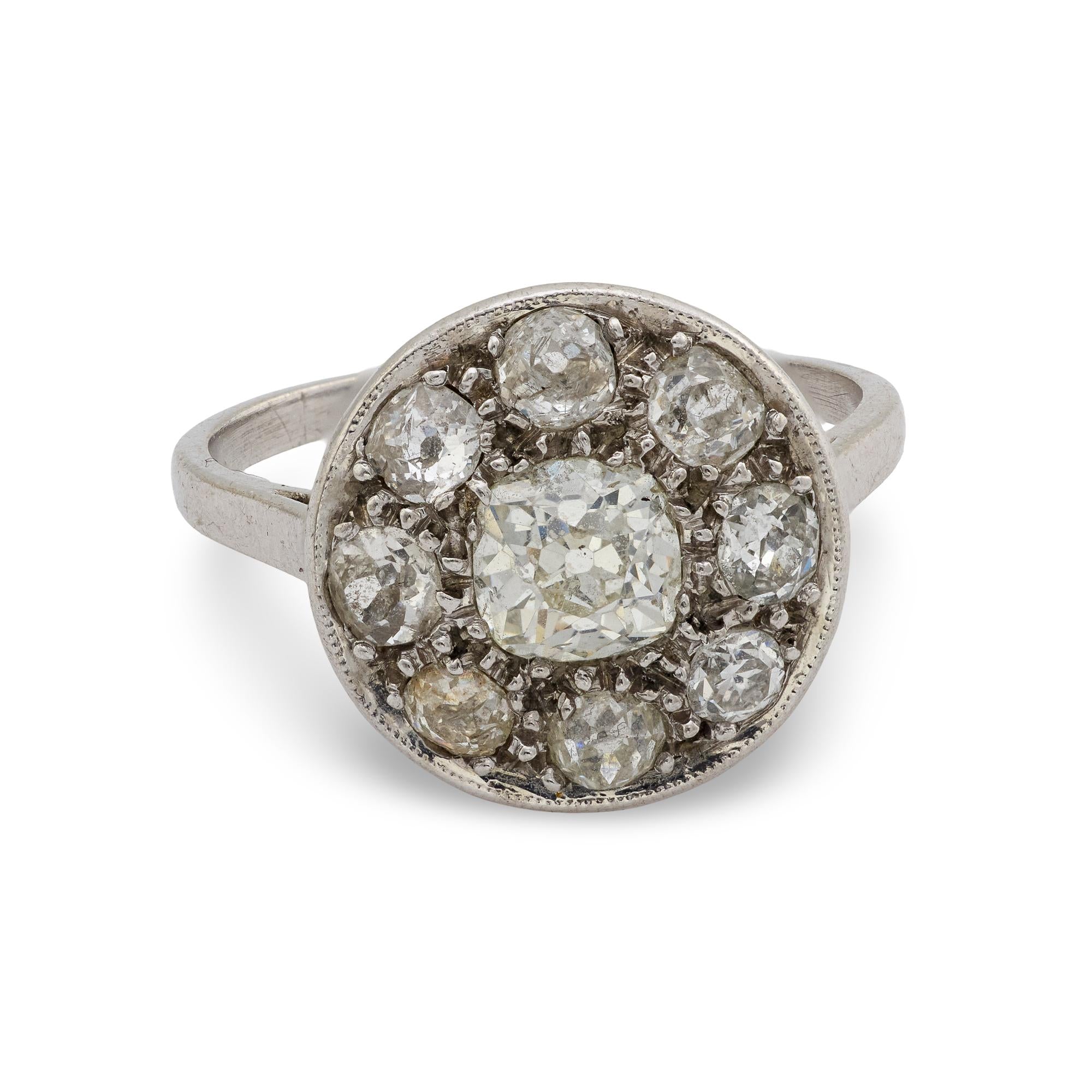 Edwardian diamond platinum cluster engagement ring
