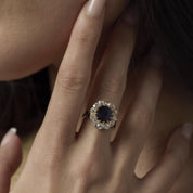 Victorian French GIA 2 carat no heat sapphire diamond 18k yellow gold ring