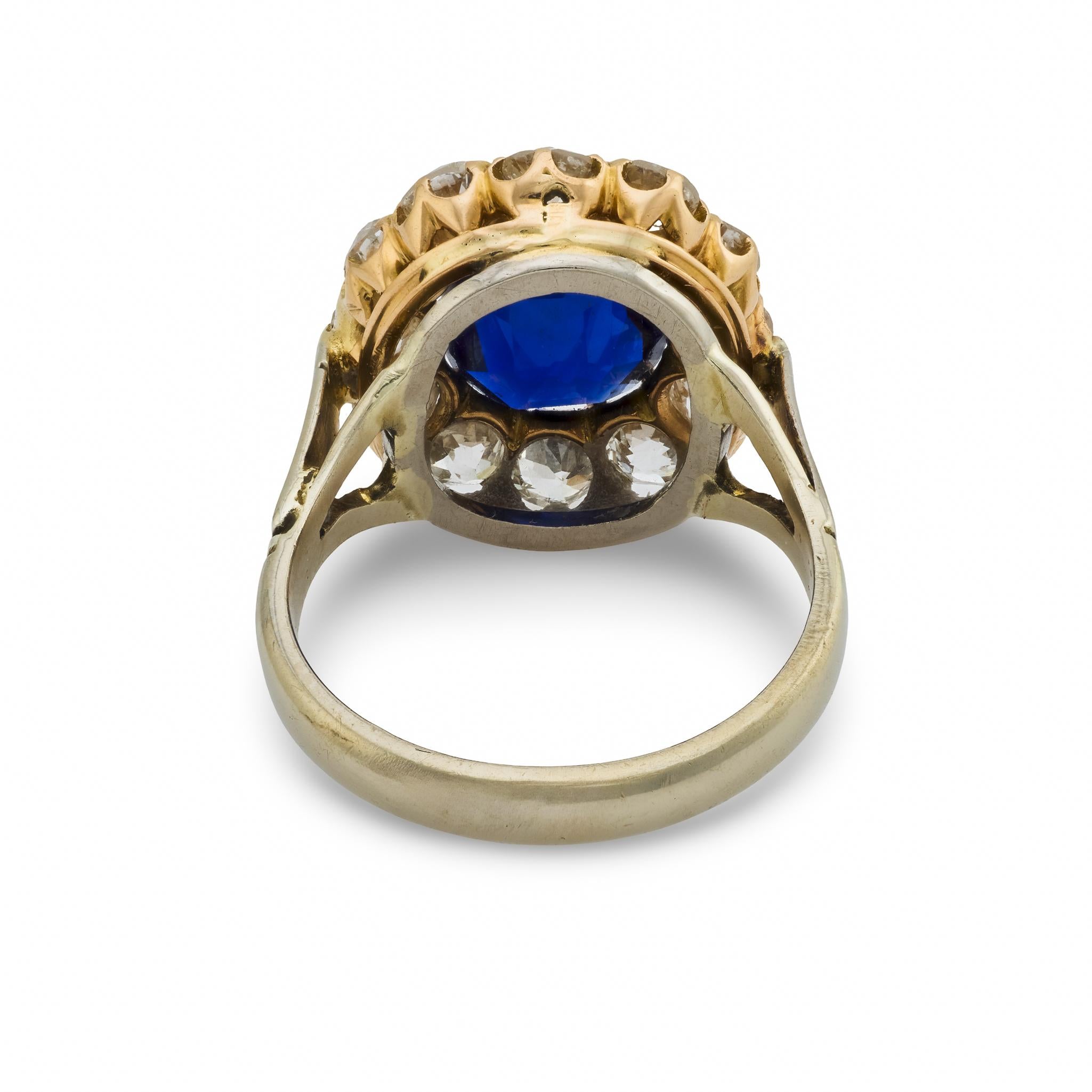 Victorian French GIA 2 carat no heat sapphire diamond 18k yellow gold ring