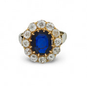 Victorian French GIA 2 carat no heat sapphire diamond 18k yellow gold ring