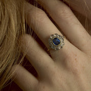Edwardian 1.25 carat sapphire diamond 18k yellow gold cluster ring