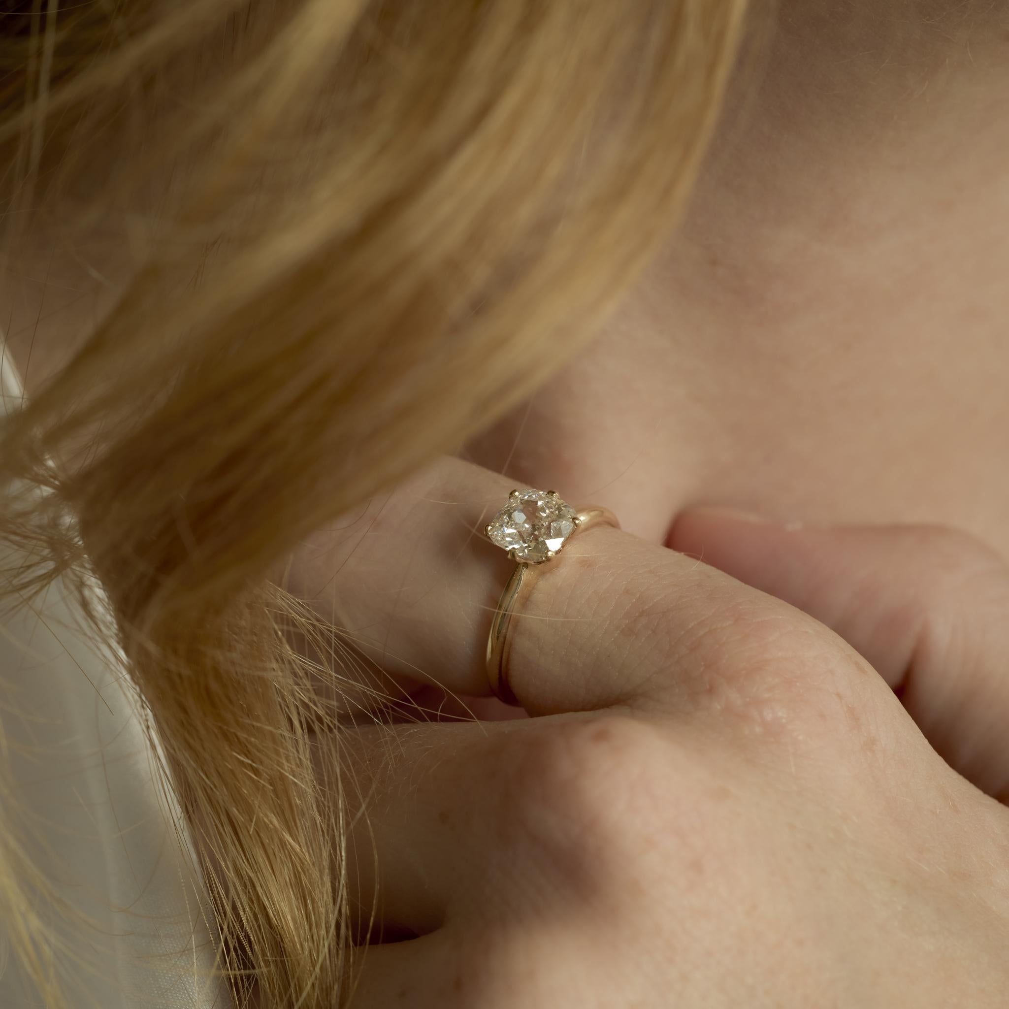 Vintage old mine cut diamond 14k yellow gold solitaire engagement ring