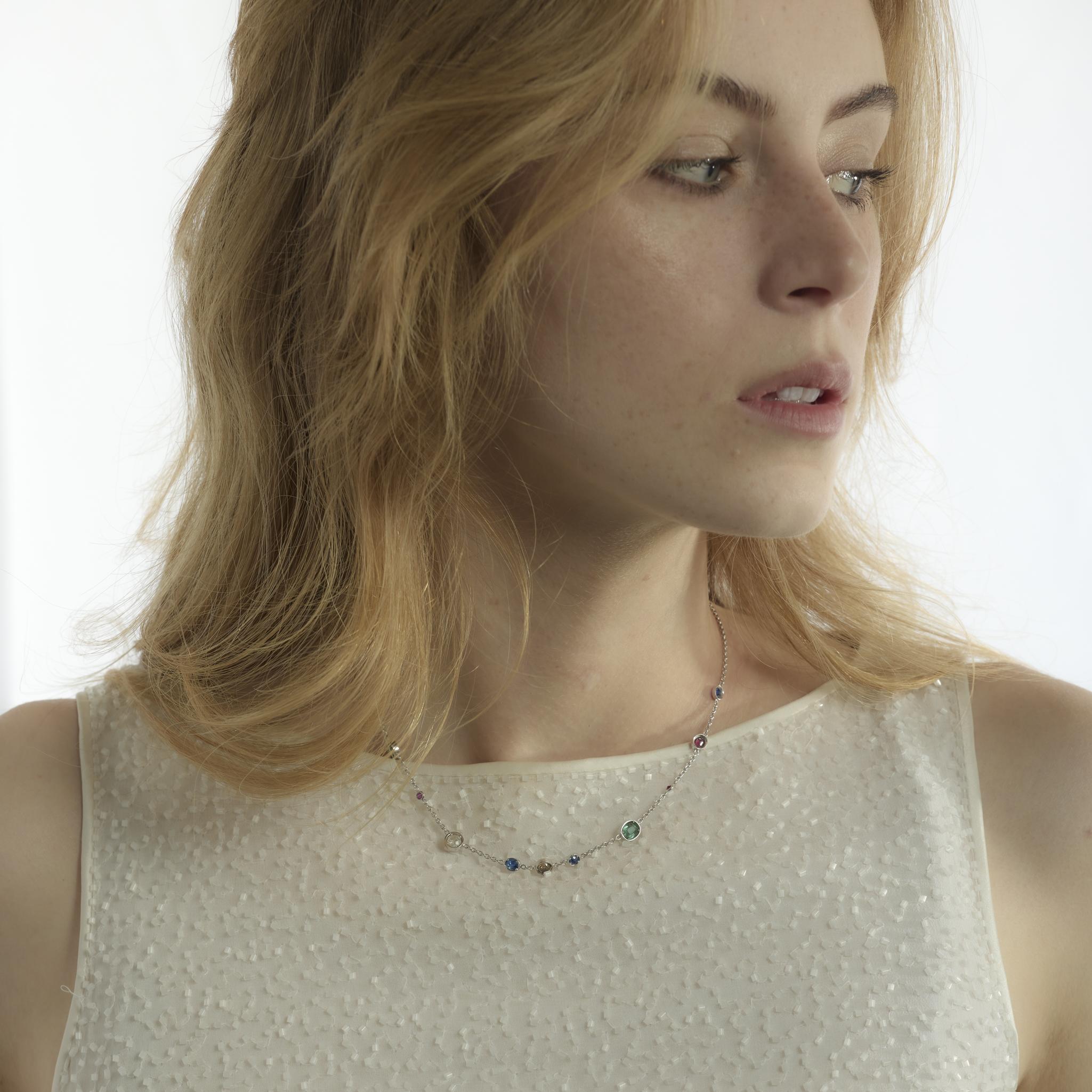 Vintage multi stone 18k white gold and platinum choker necklace