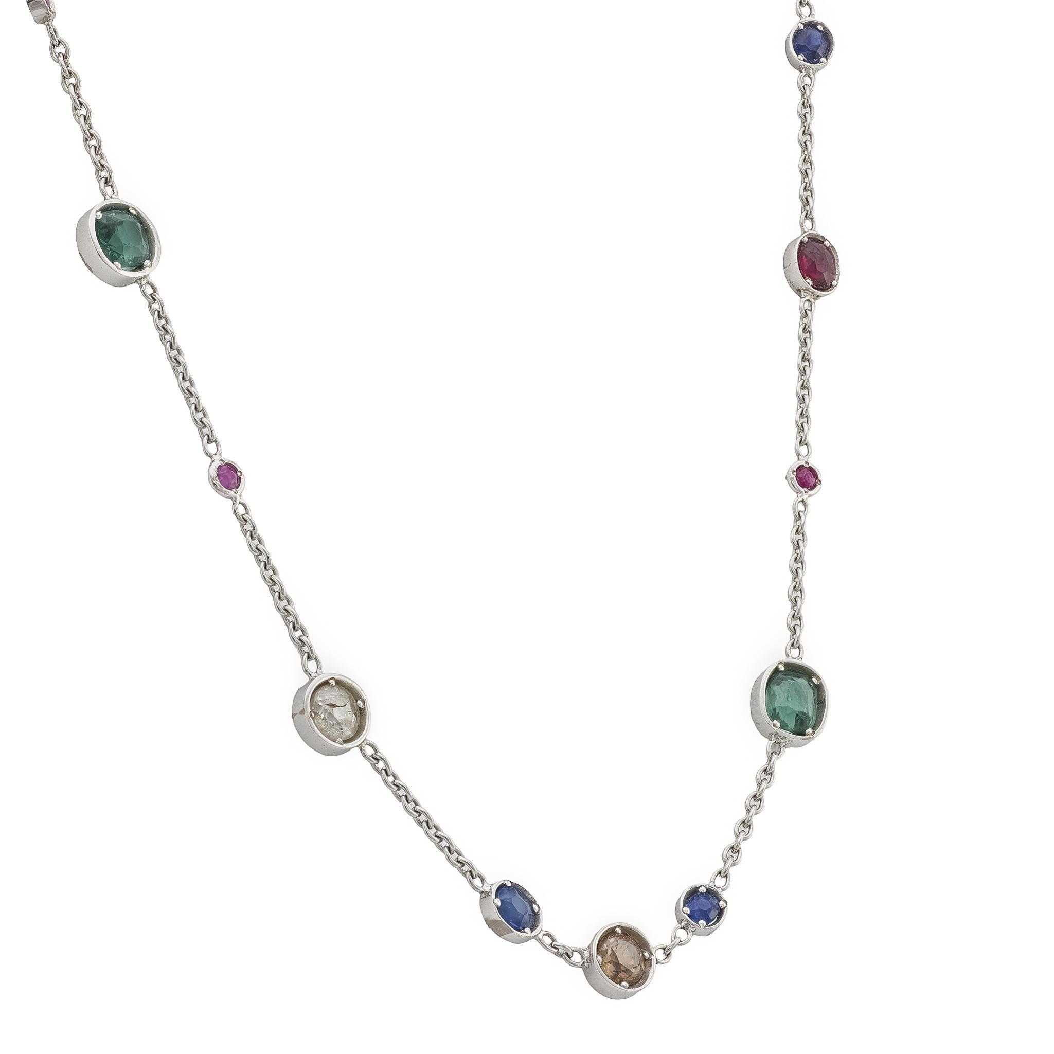 Vintage multi stone 18k white gold and platinum choker necklace