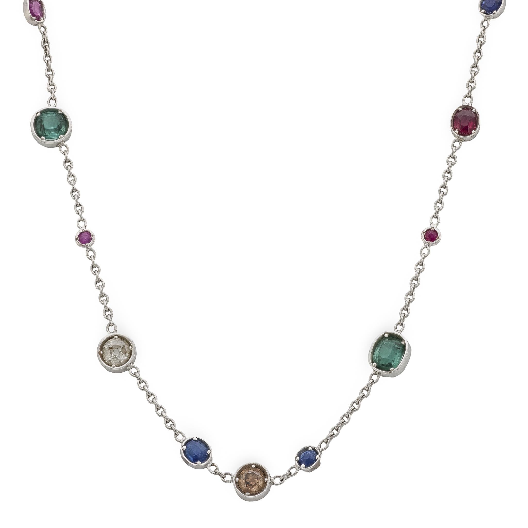 Vintage multi stone 18k white gold and platinum choker necklace