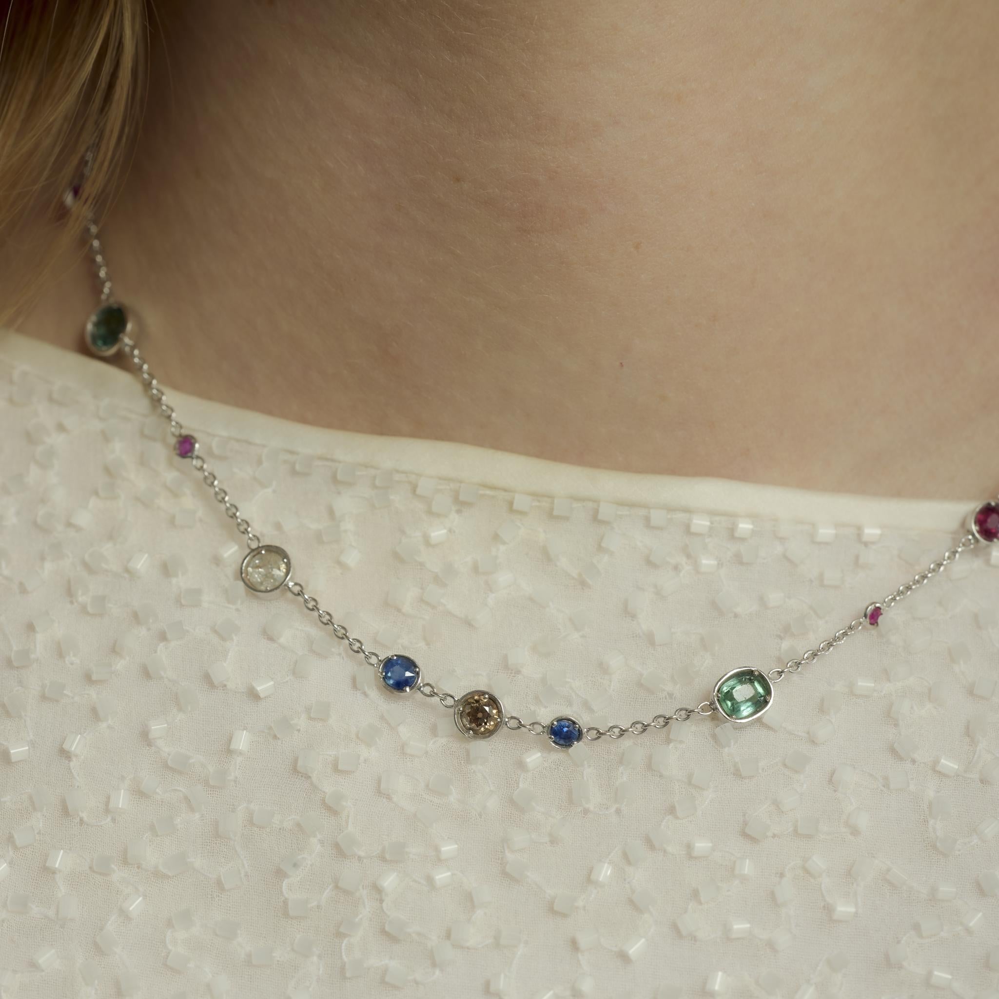 Vintage multi stone 18k white gold and platinum choker necklace