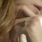 Vintage emerald diamond 18k yellow gold 3 stone ring
