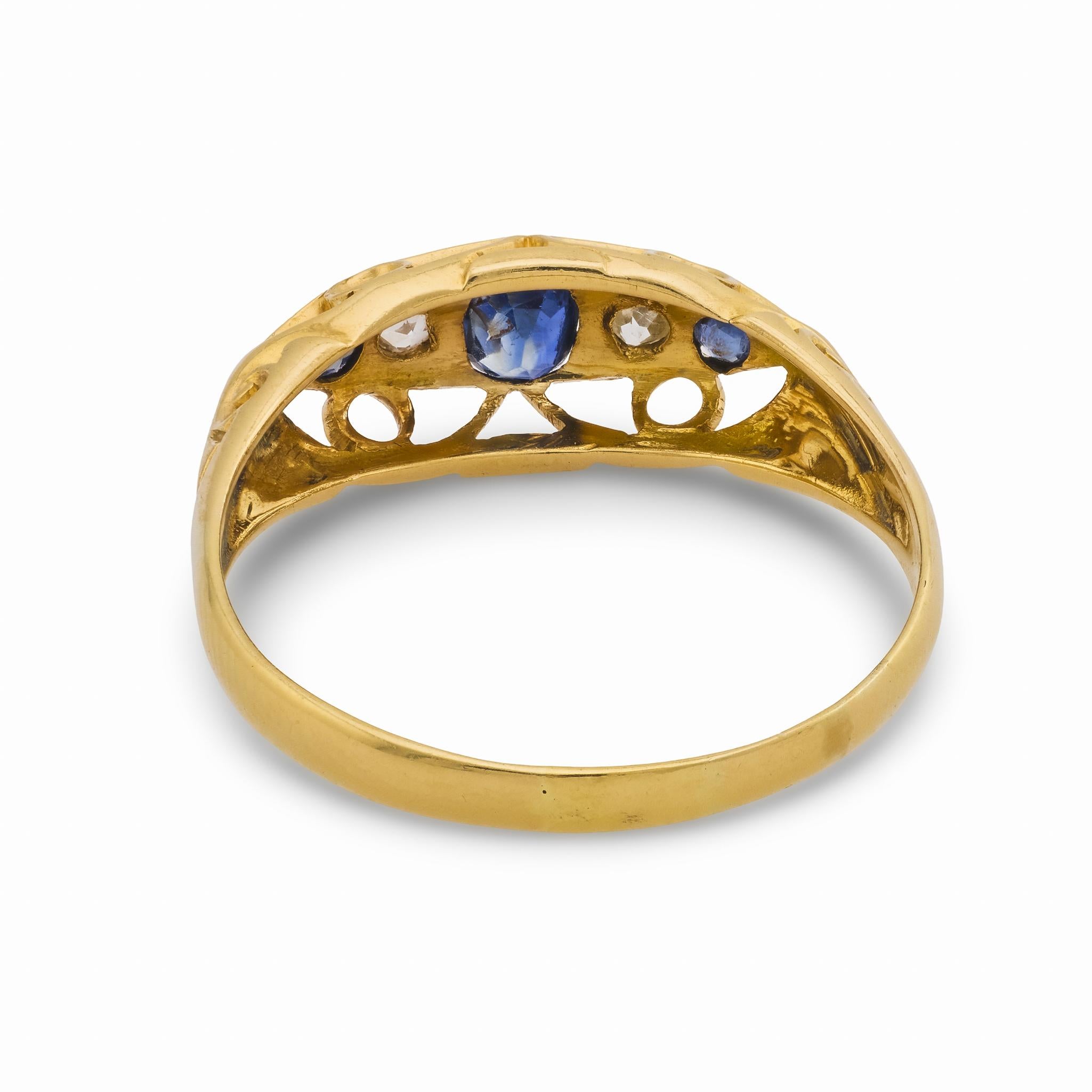 Victorian sapphire diamond 18k yellow gold ring