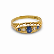 Victorian sapphire diamond 18k yellow gold ring