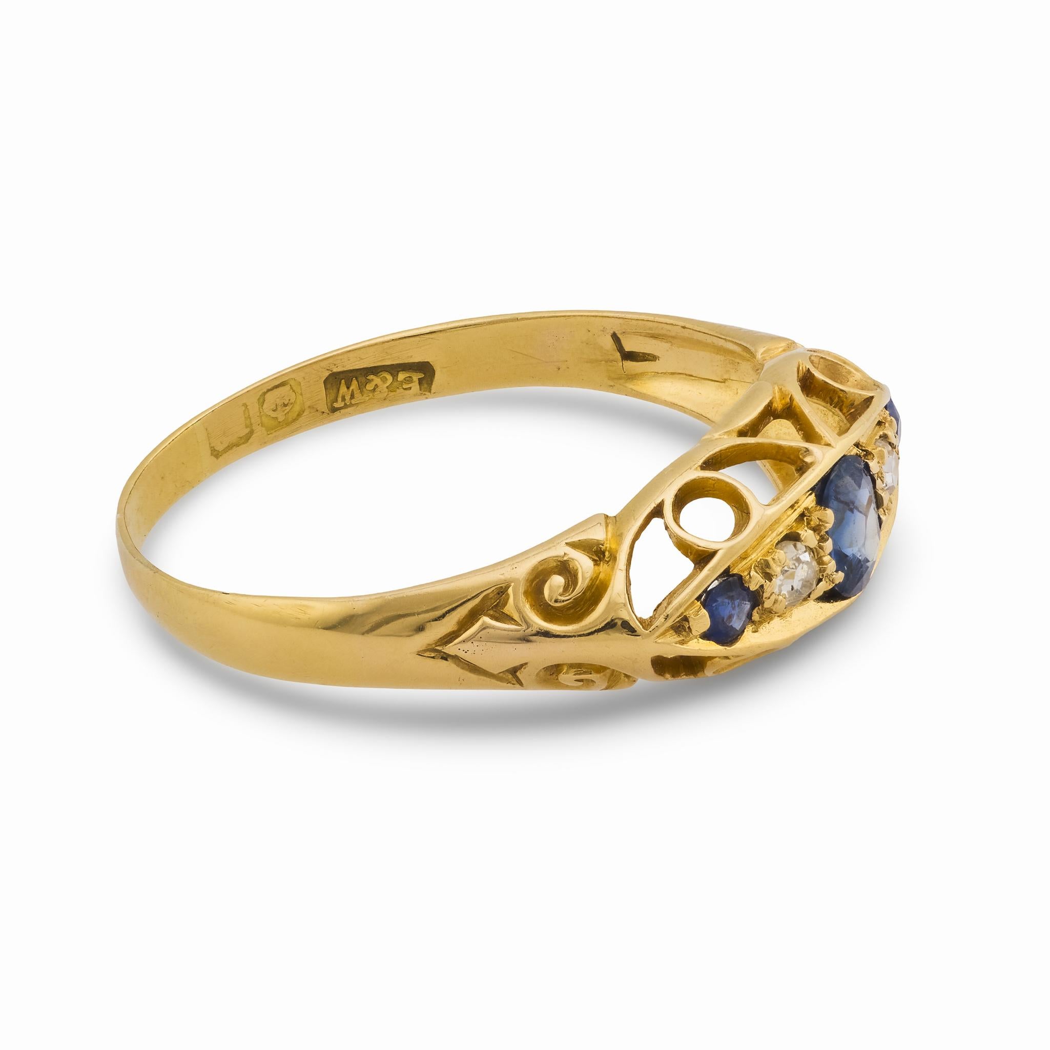 Victorian sapphire diamond 18k yellow gold ring