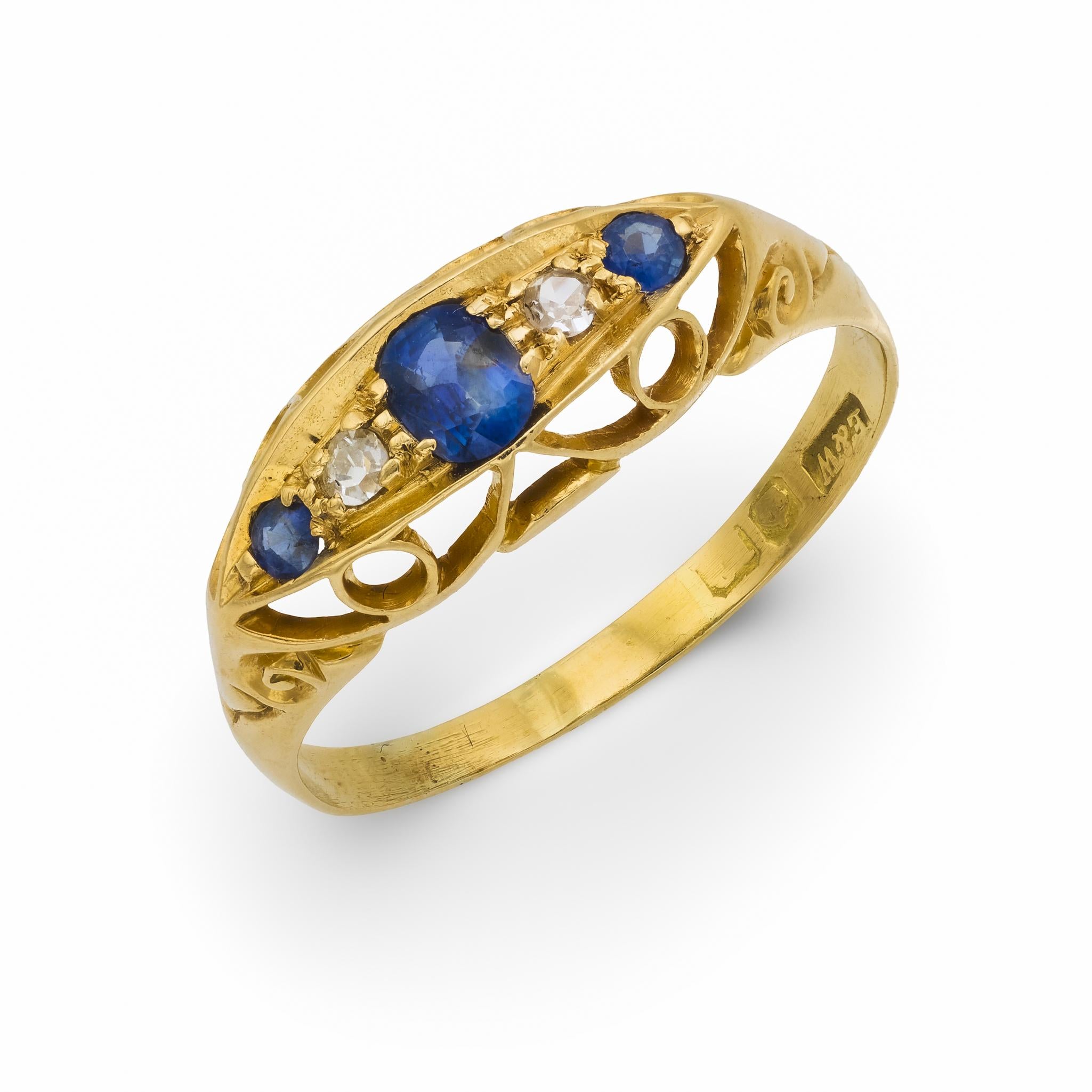 Victorian sapphire diamond 18k yellow gold ring
