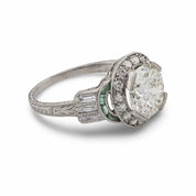 Art Deco GIA 2.06 carat diamond emerald platinum engagement ring