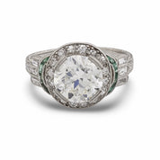 Art Deco GIA 2.06 carat diamond emerald platinum engagement ring