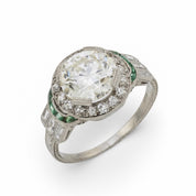 Art Deco GIA 2.06 carat diamond emerald platinum engagement ring