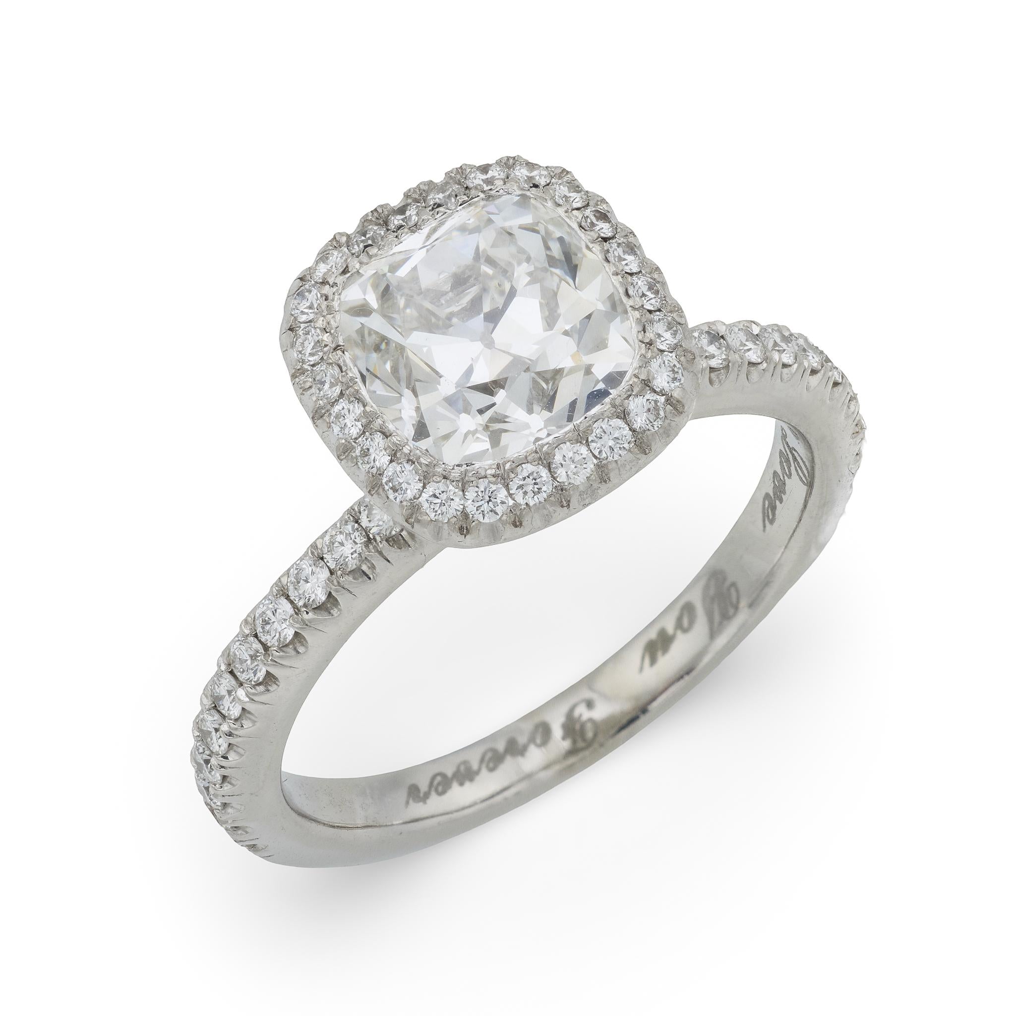 Vintage GIA De Beers 2.06 carat old mine cut diamond platinum engagement ring