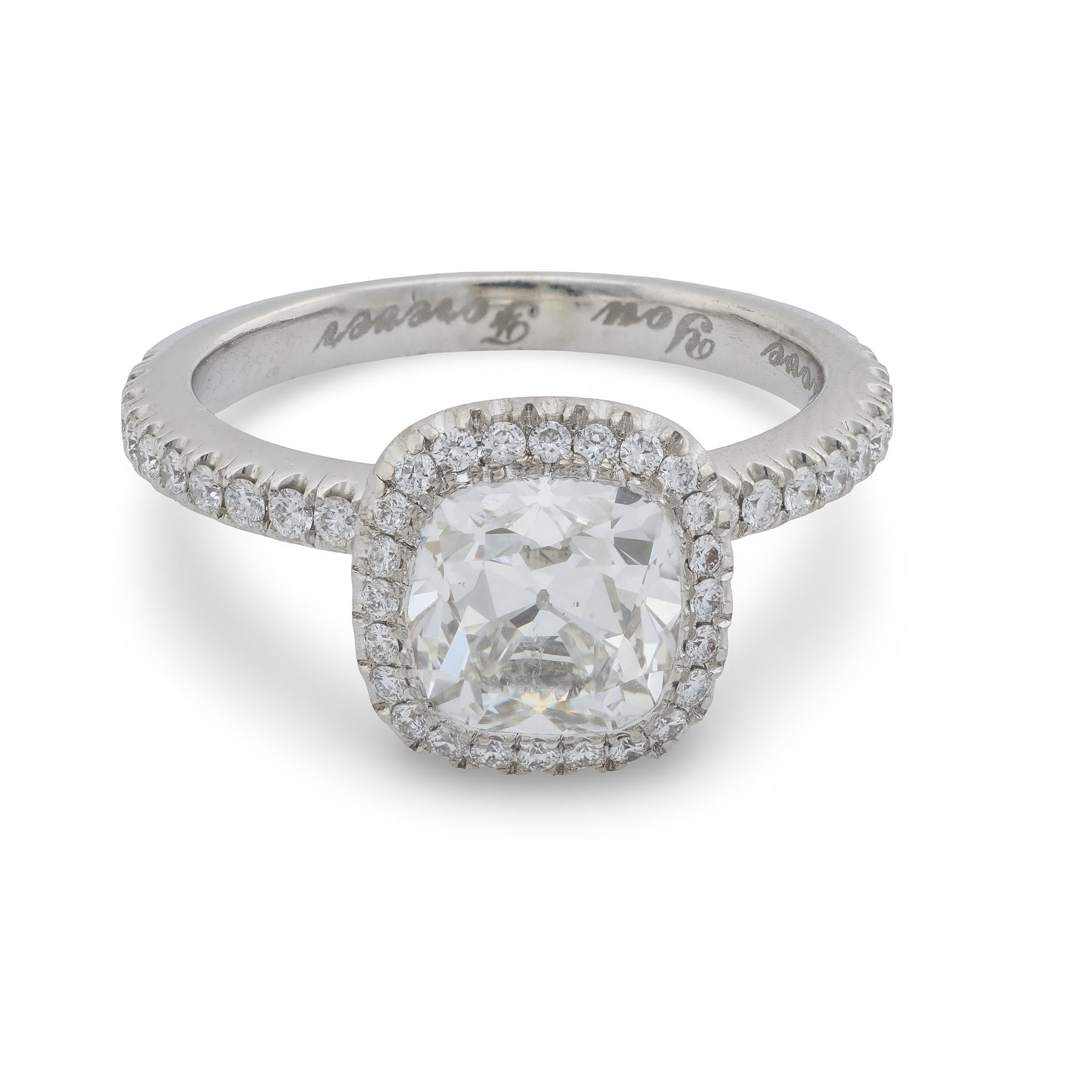 Vintage GIA De Beers 2.06 carat old mine cut diamond platinum engagement ring