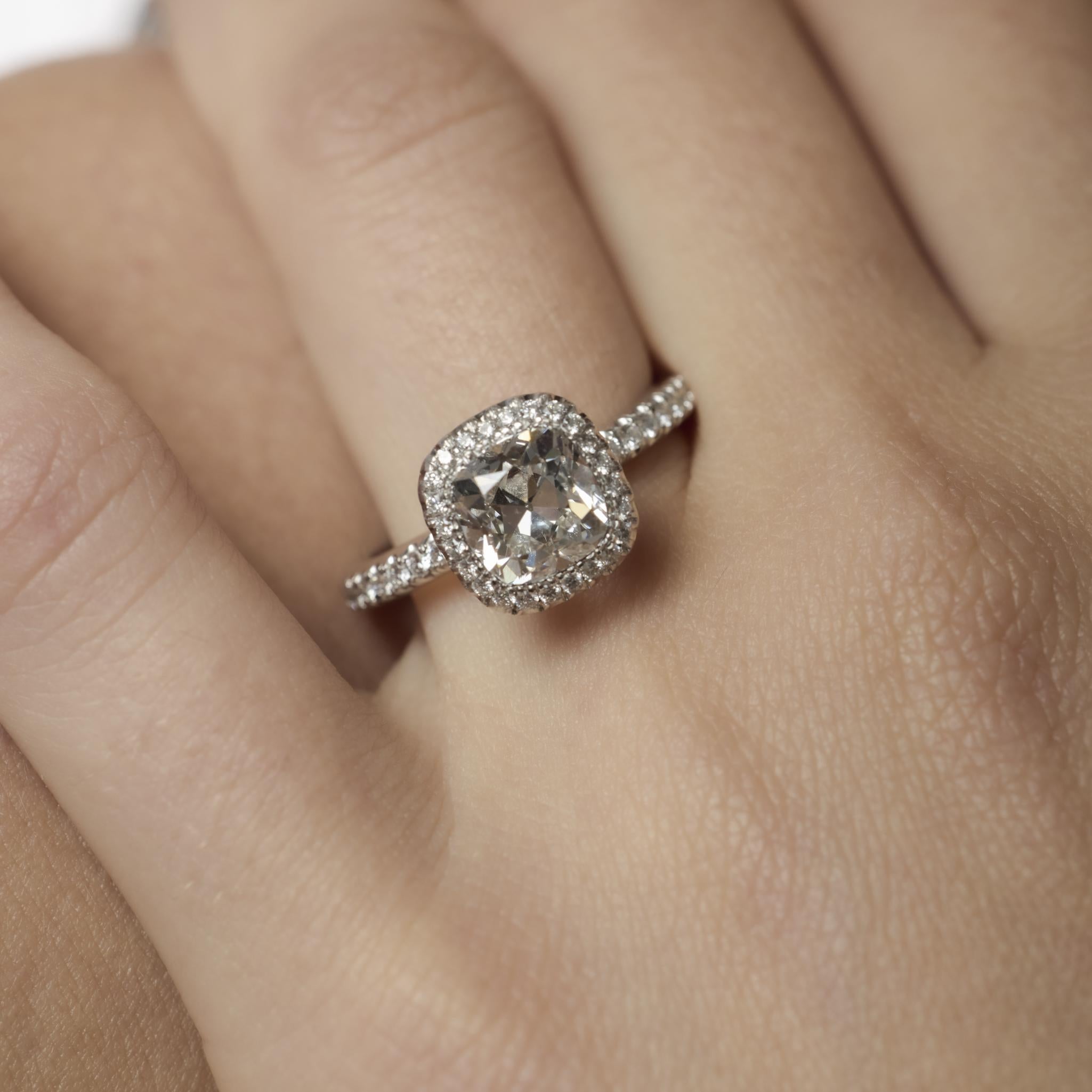 Vintage GIA De Beers 2.06 carat old mine cut diamond platinum engagement ring