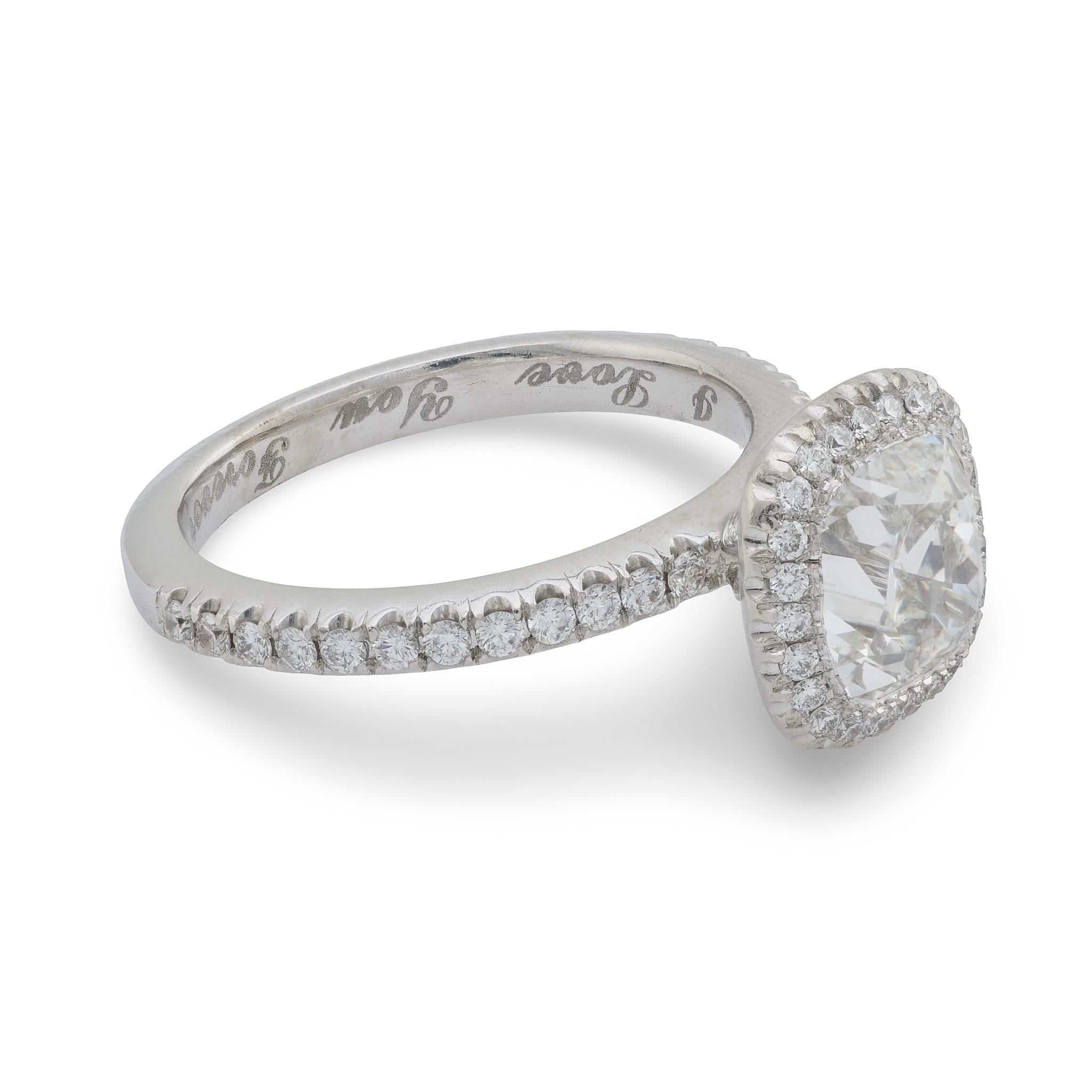 Vintage GIA De Beers 2.06 carat old mine cut diamond platinum engagement ring