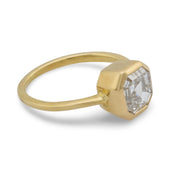 GIA 2.03 carat square emerald cut diamond 18k yellow gold bezel engagement ring