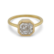 GIA 2.03 carat square emerald cut diamond 18k yellow gold bezel engagement ring