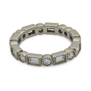 Vintage 1.35 carat round and baguette diamond 14k white gold eternity band