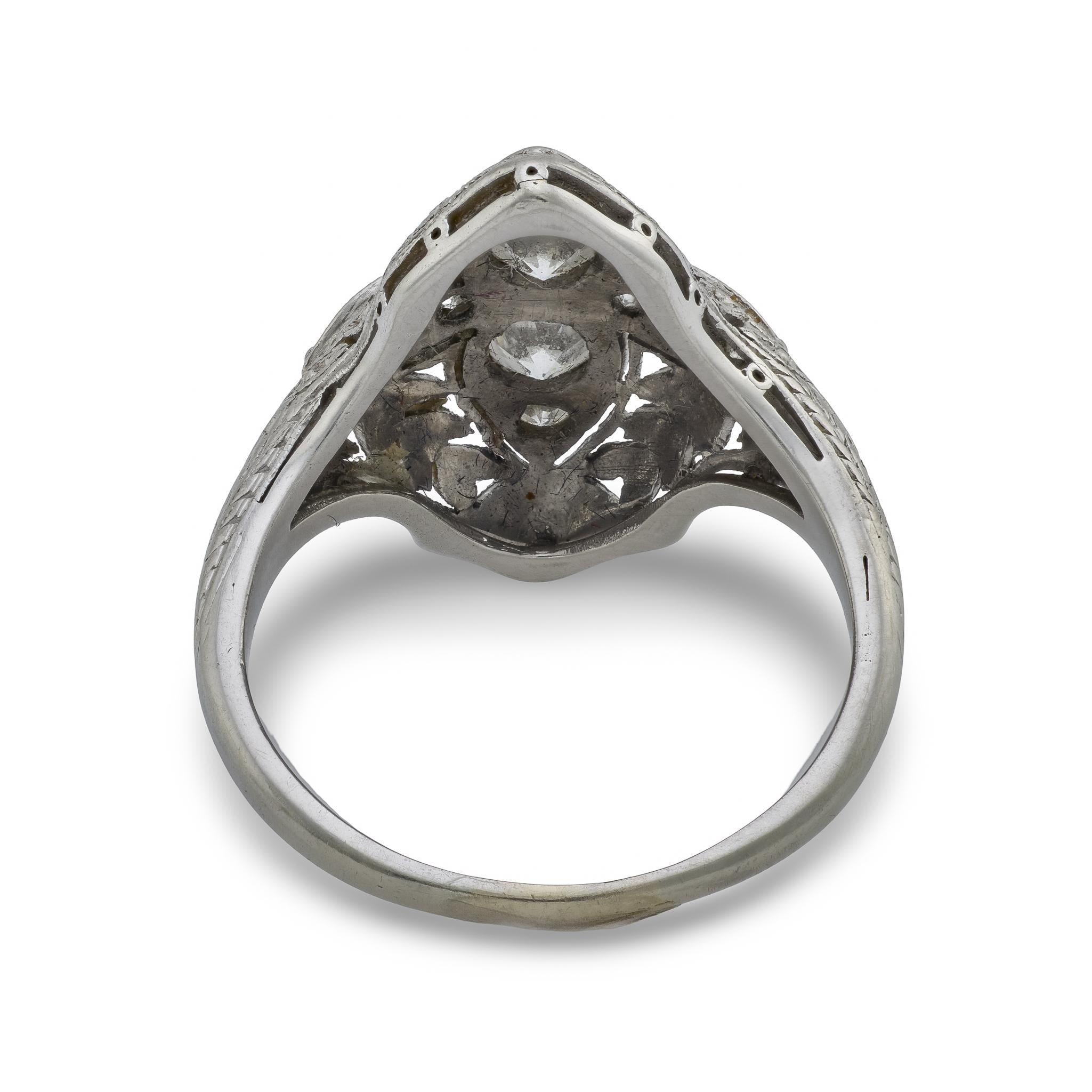 Art Deco diamond platinum navette ring