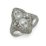 Art Deco diamond platinum navette ring