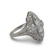 Art Deco diamond platinum navette ring