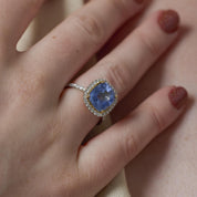 GIA 5.92 carat Ceylon no heat sapphire diamond platinum 18k yellow gold ring