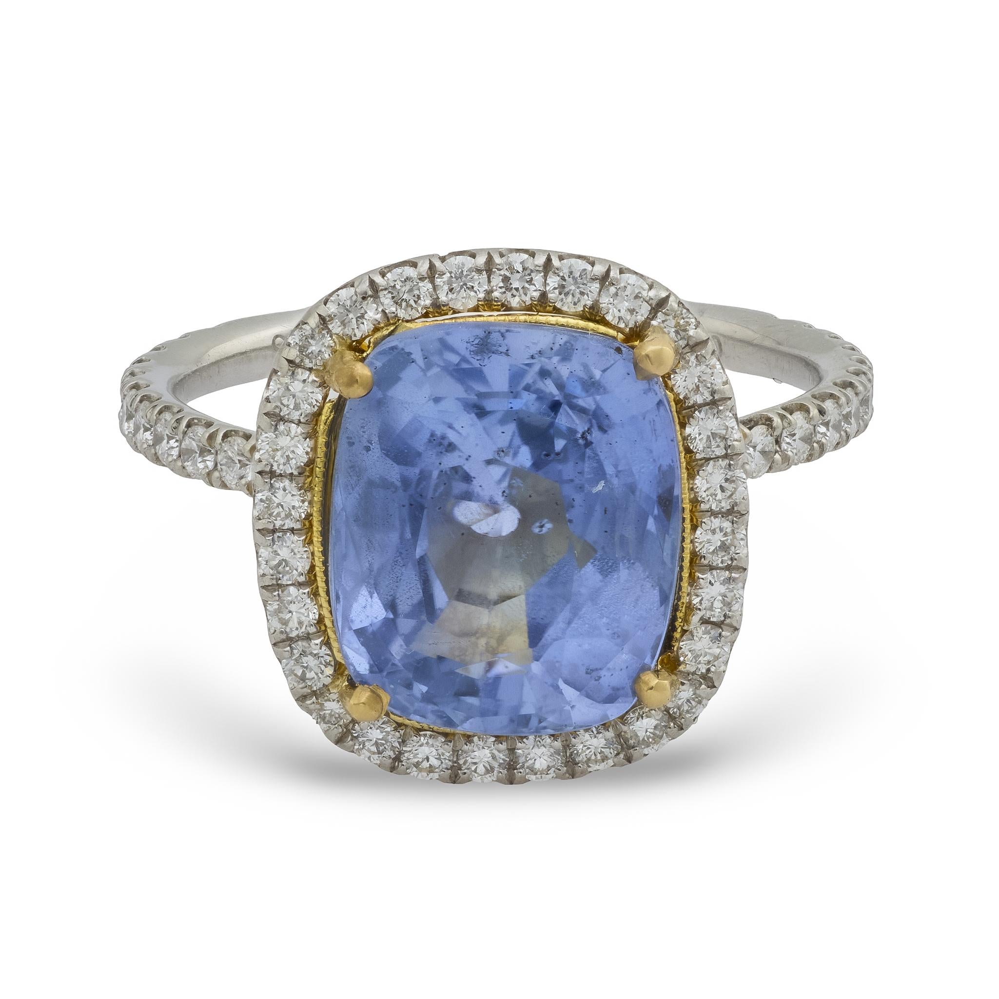 GIA 5.92 carat Ceylon no heat sapphire diamond platinum 18k yellow gold ring
