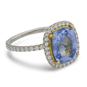 GIA 5.92 carat Ceylon no heat sapphire diamond platinum 18k yellow gold ring
