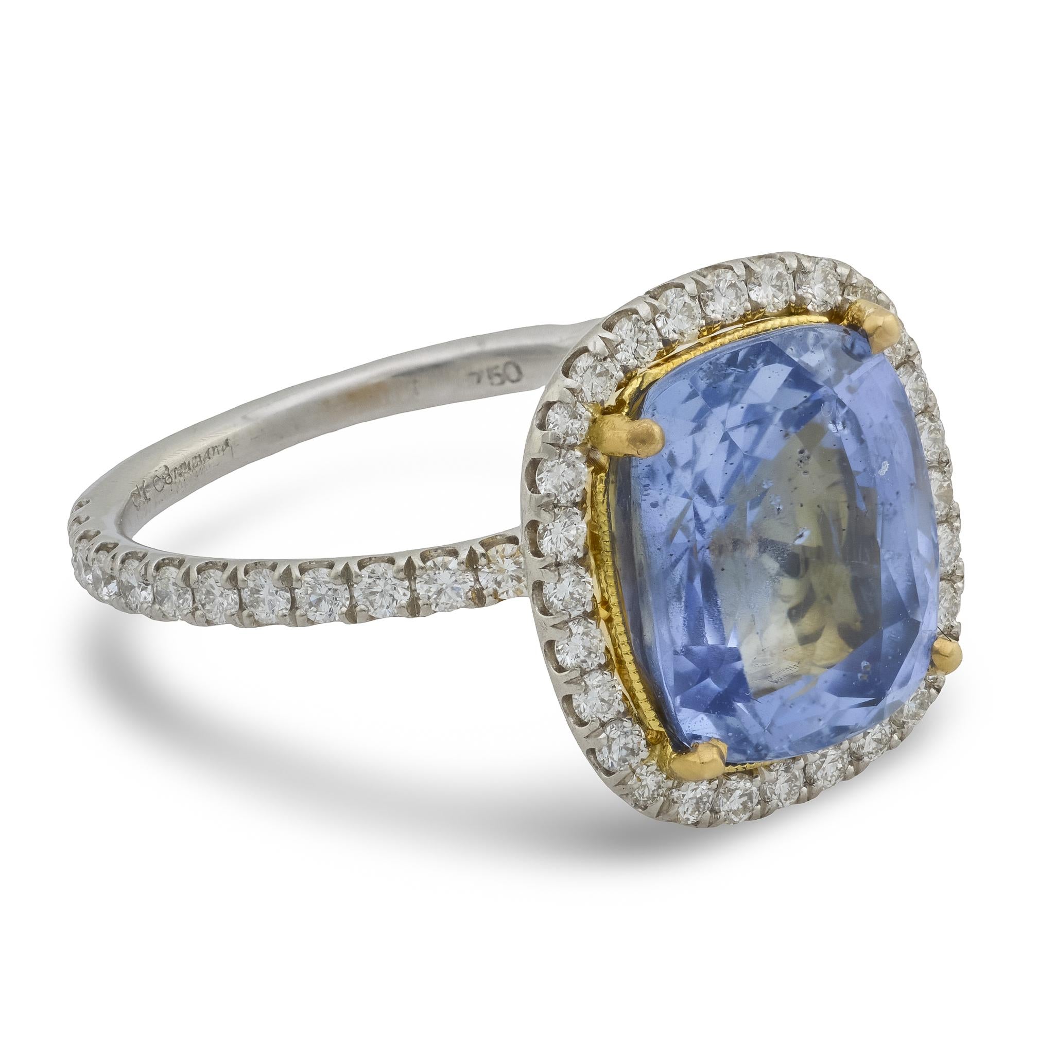 GIA 5.92 carat Ceylon no heat sapphire diamond platinum 18k yellow gold ring