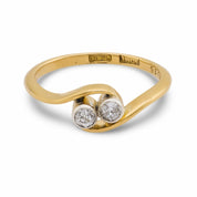 Victorian .20 carat old European cut diamond 18k yellow gold two stone ring