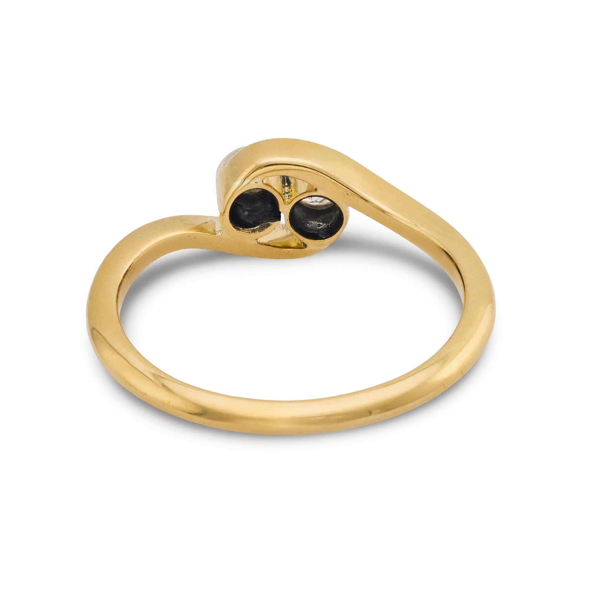 Victorian .20 carat old European cut diamond 18k yellow gold two stone ring