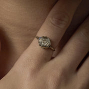 Art Deco old mine cut diamond sapphire 18k white gold engagement ring