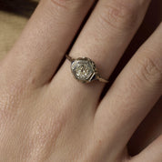 Art Deco old mine cut diamond sapphire 18k white gold engagement ring