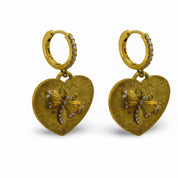 Barry Kronen diamond 18k yellow gold dragonfly heart earrings