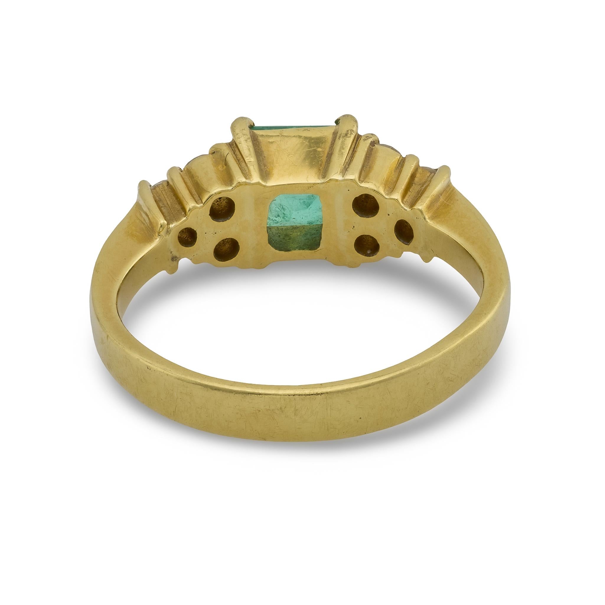 Vintage emerald diamond 18k yellow gold engagement ring