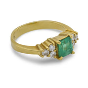 Vintage emerald diamond 18k yellow gold engagement ring