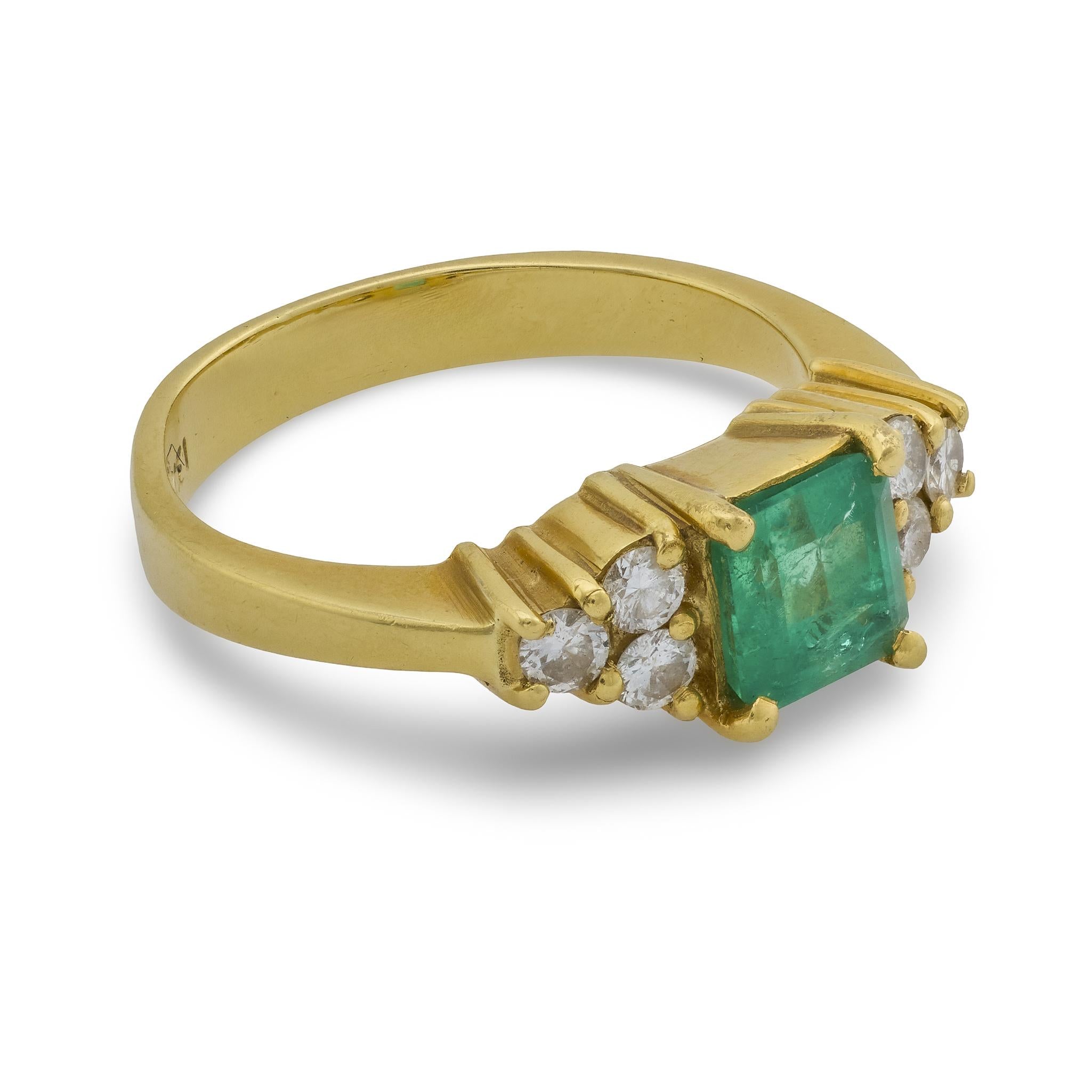 Vintage emerald diamond 18k yellow gold engagement ring