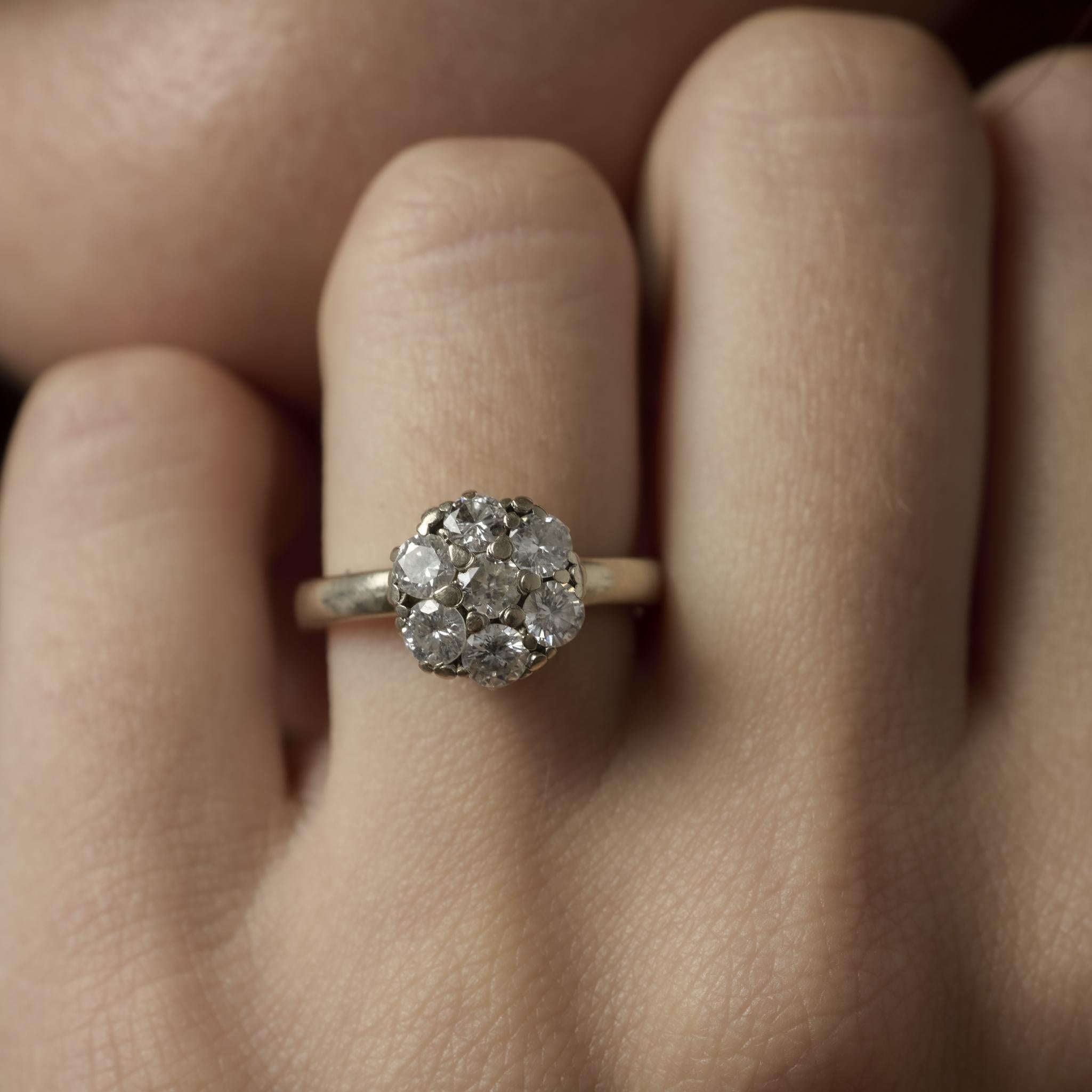 Vintage diamond 14k yellow gold cluster ring