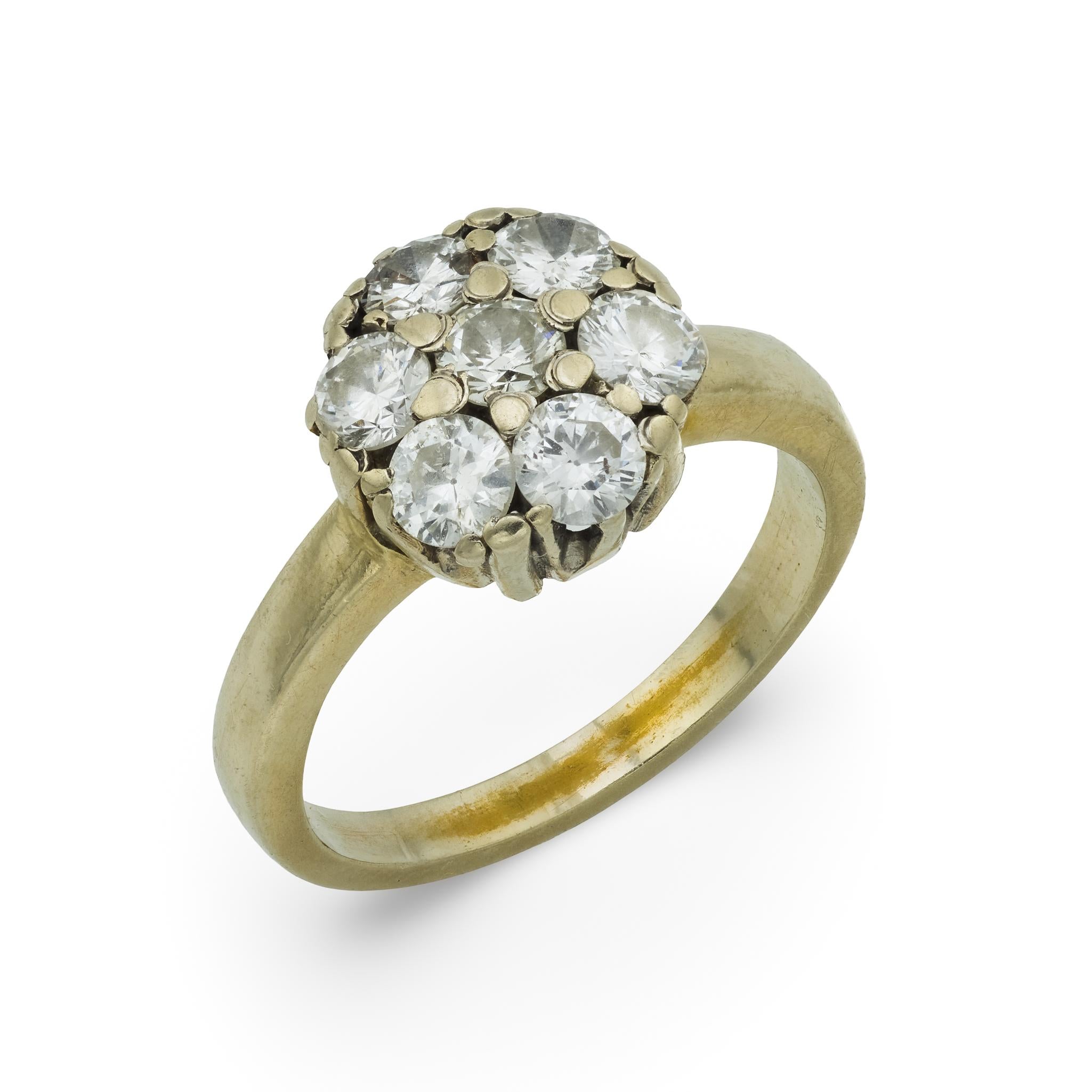 Vintage diamond 14k yellow gold cluster ring
