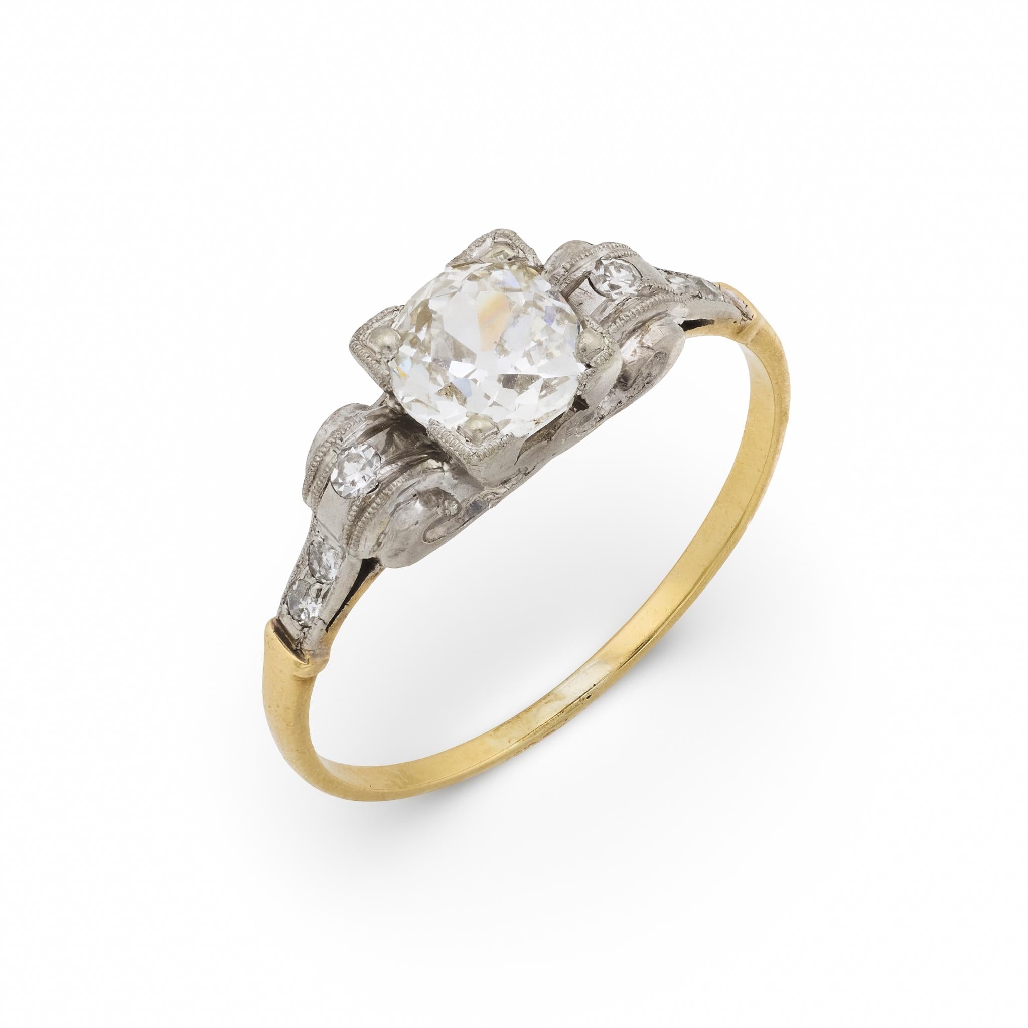 Retro .73 carat old mine cut diamond 14k gold engagement ring