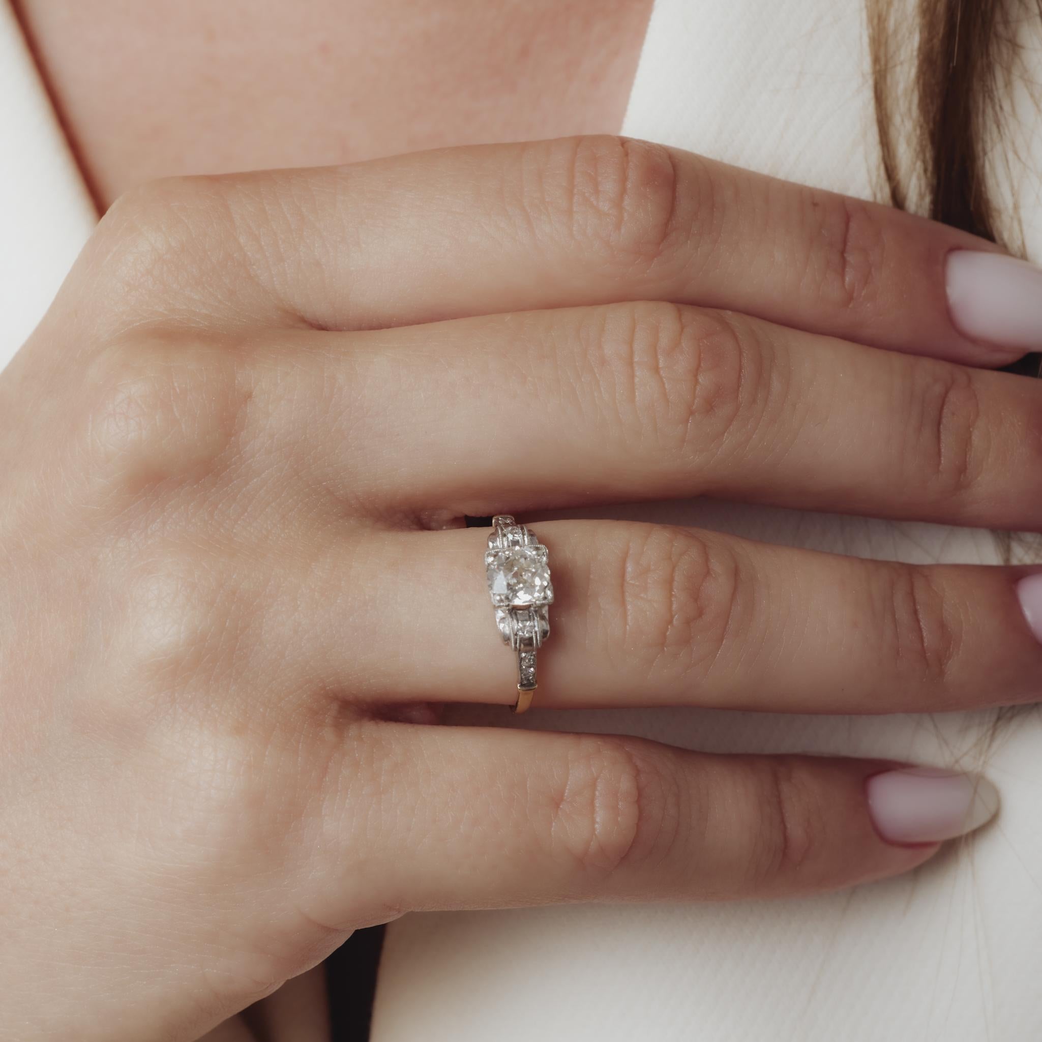 Retro .73 carat old mine cut diamond 14k gold engagement ring