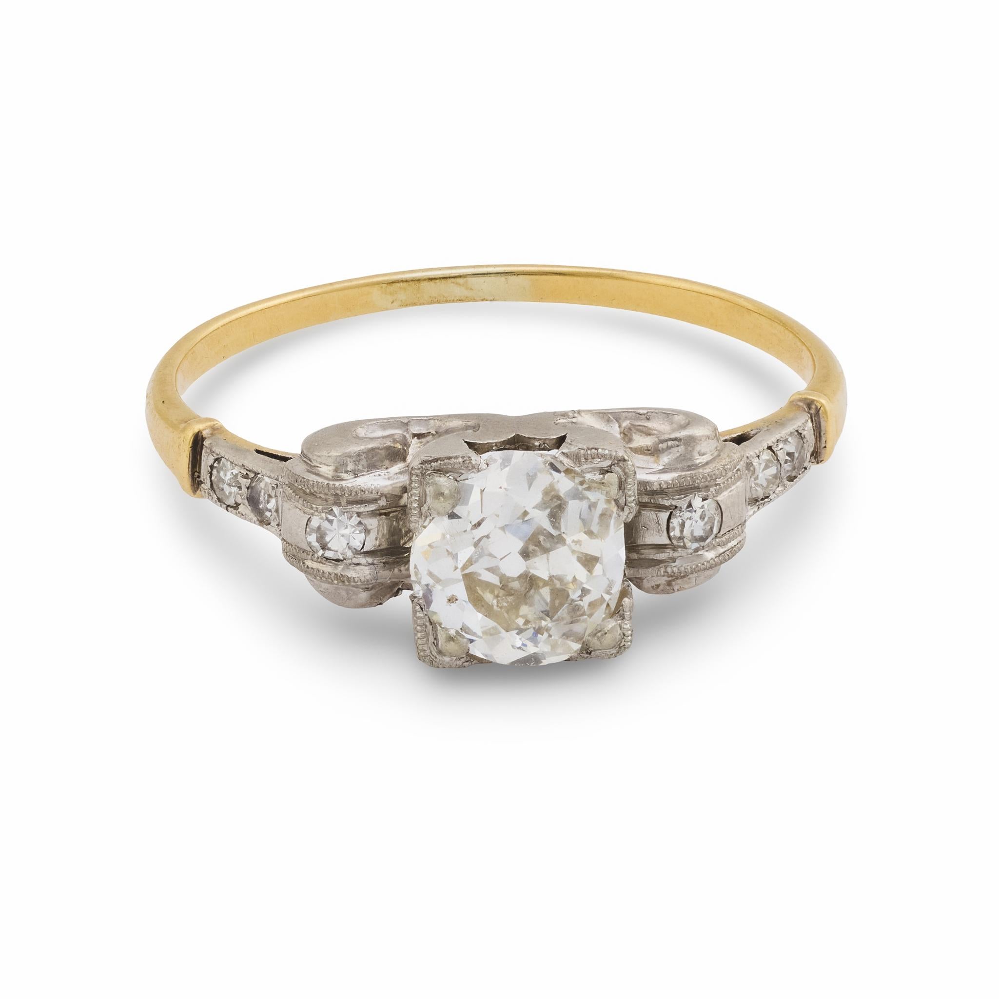 Retro .73 carat old mine cut diamond 14k gold engagement ring