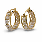 Vintage pearl 14k yellow gold hoop earrings