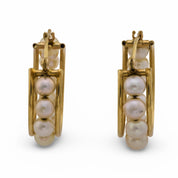 Vintage pearl 14k yellow gold hoop earrings