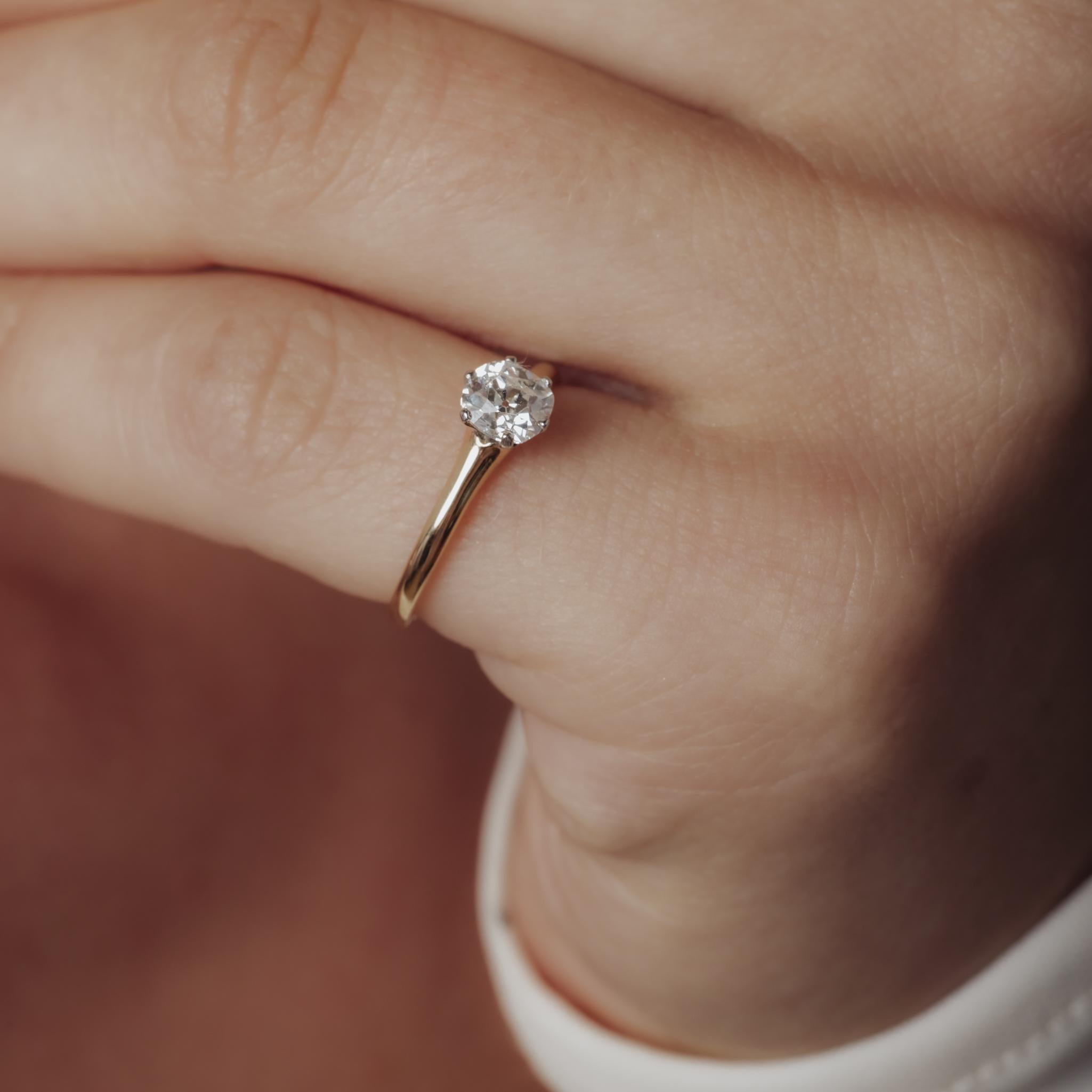 Victorian .54 carat old mine cut diamond 14k yellow gold engagement ring