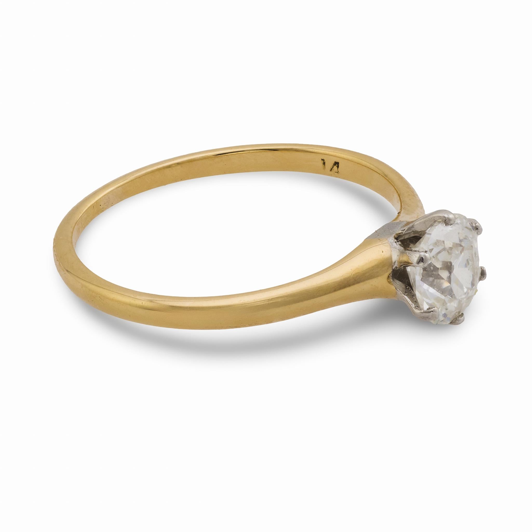 Victorian .54 carat old mine cut diamond 14k yellow gold engagement ring